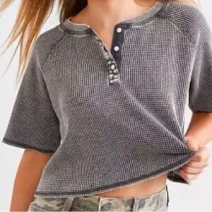 Mono B Gray Waffle Knit Henley Top